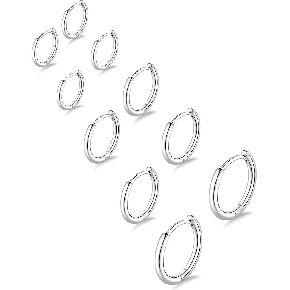 5 Pairs Small Silver Hoop Earrings Set, Cute Helix Huggie Earrings for